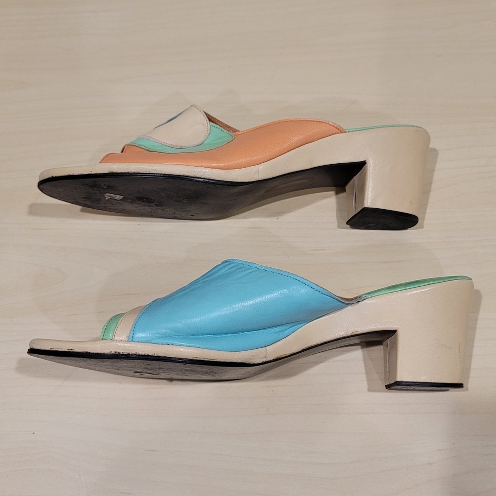Sz 8 Jacques Levine Vintage House Retro Art Deco Peach Mint Slippers Shoes - Picture 5 of 11